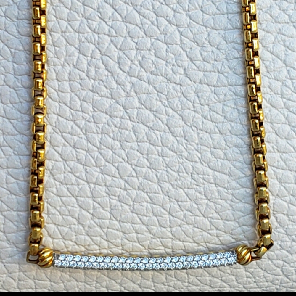 David Yurman 18k yellow gold diamond bar necklace